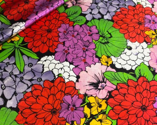 Matase naturala Gucci imprimata cu hortensii multicolore
